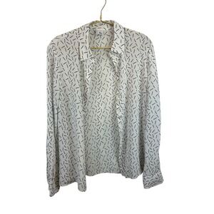 Iris‎ & Ink White Black 100% Silk Button Up Shirt Size Paintbrush Size 14